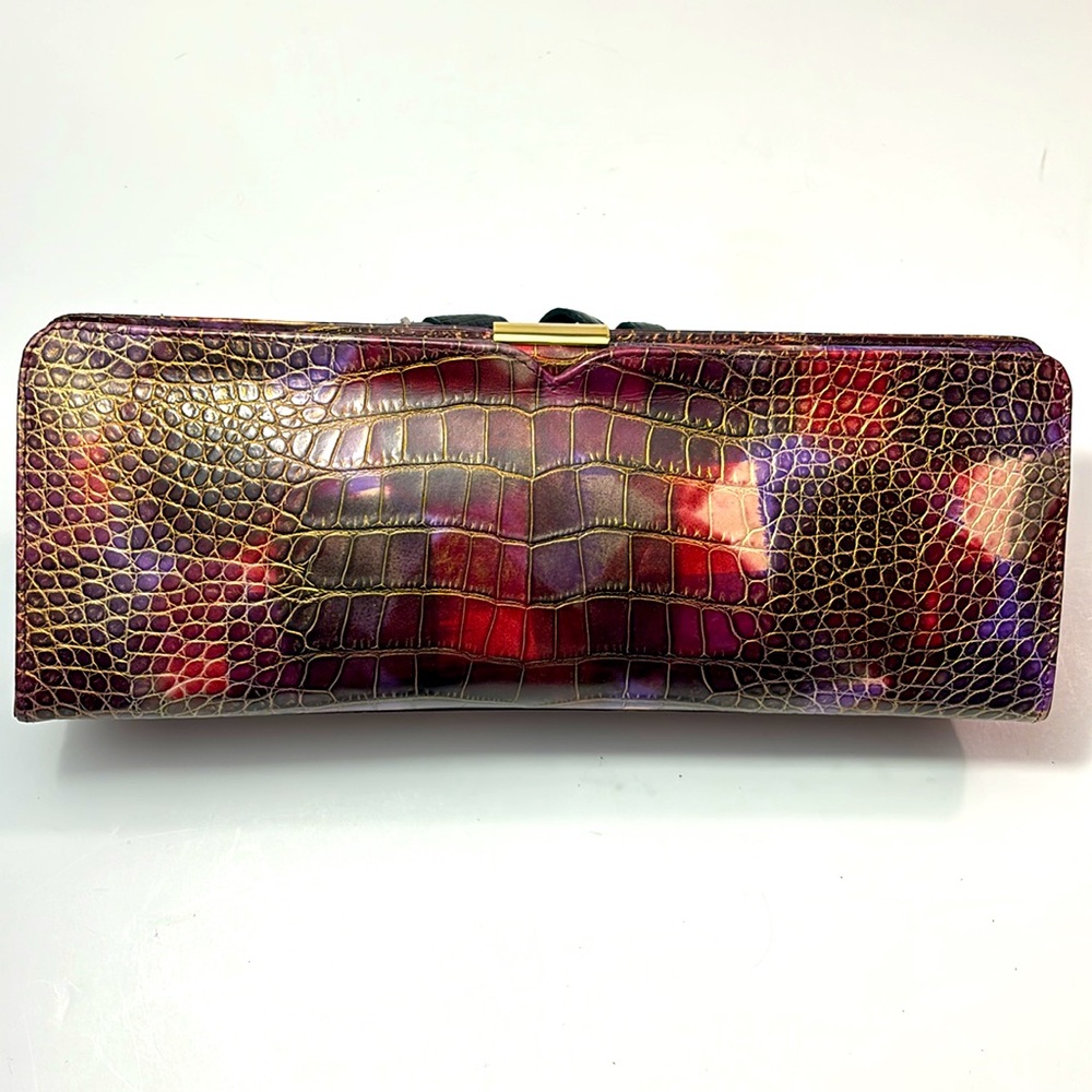 Sondra Robert’s faux croc clutch in reds, golds and purple-NWT